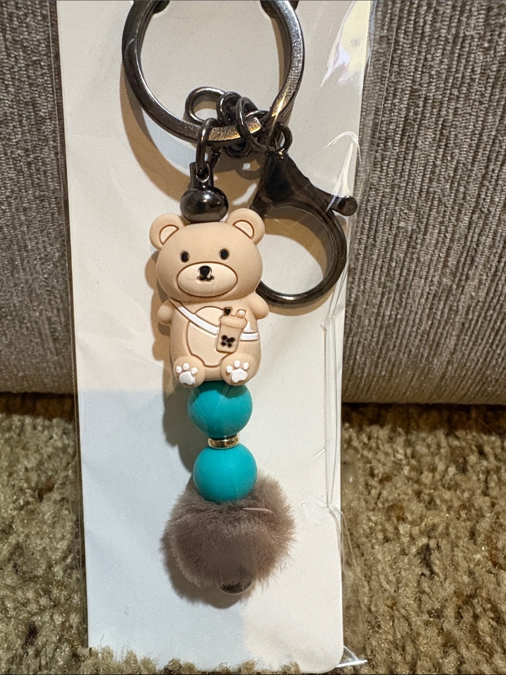 Hand Crafted Cute Bear Keychain Bag Charm with Fluffy Bead